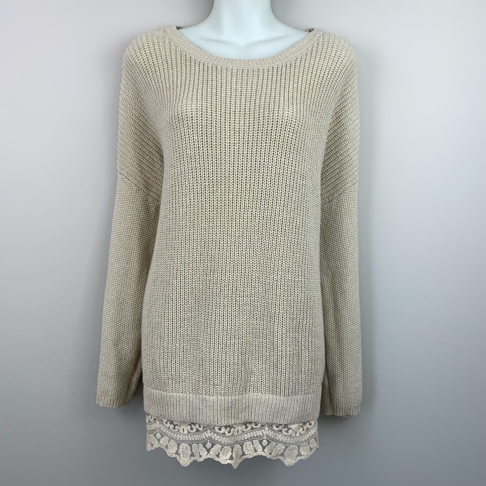 Pins & Needles Oversized Sweater Tan Large Knit